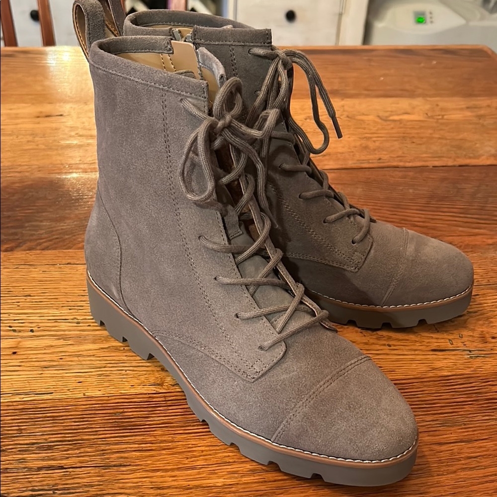 Gray Lace Up Boots with Suede Material and Mid Height Design